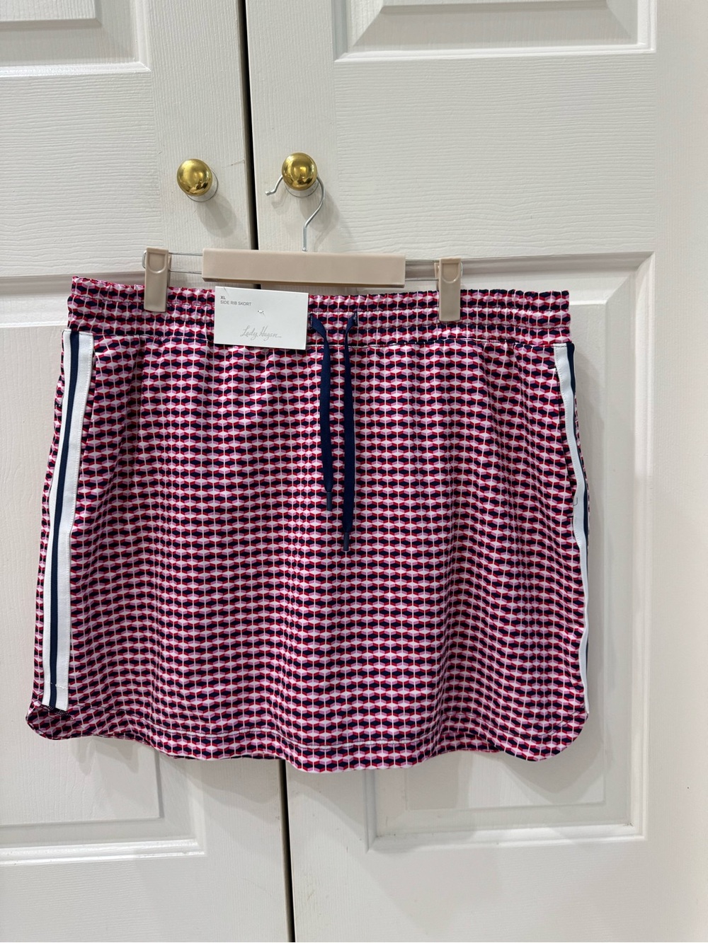 Lady Hagen Pink Patterned Mini Skort with Navy Trim